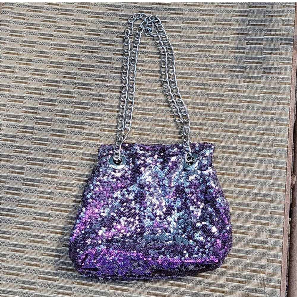 NWOT Big Buddha Sequin Chain Strap Bag - Purple and Silver